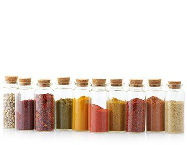 Spices in glass jars.